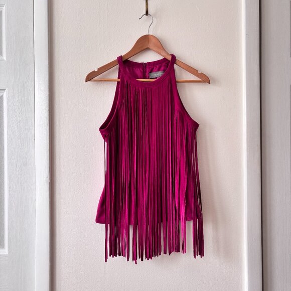 Bagatelle Pink Suede Fringe Halter Neck Top - Picture 2 of 6